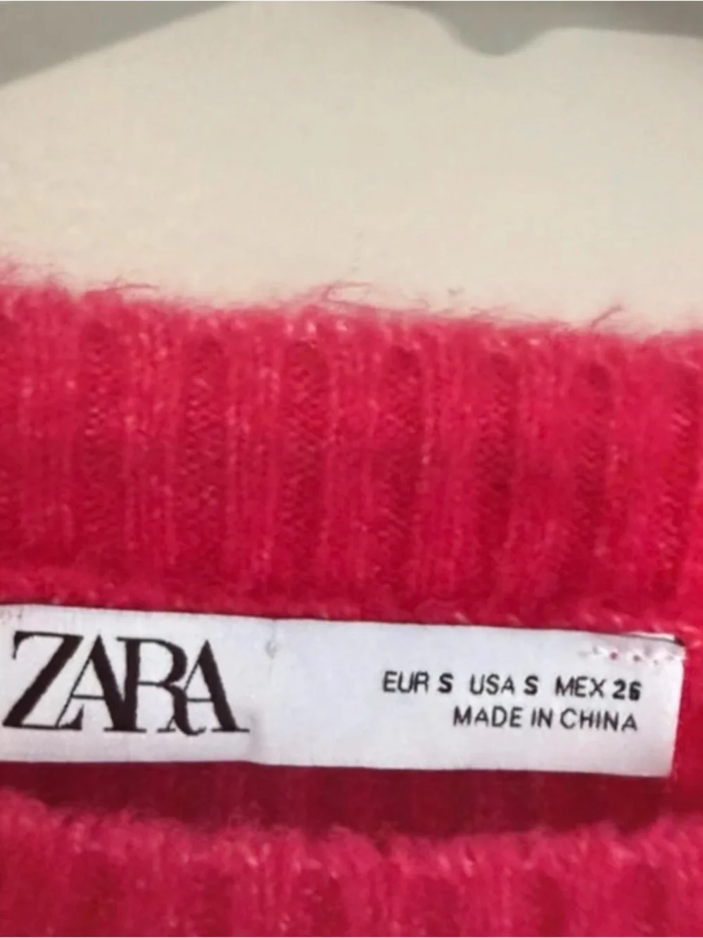 Zara Women's Pink Crewneck Rib-Knit Sweater